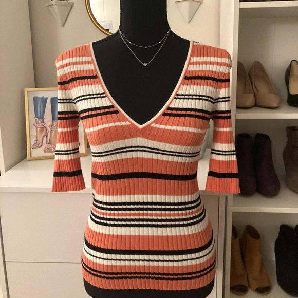 Express V-Neck Stripe Sweater - Picture 1 of 3